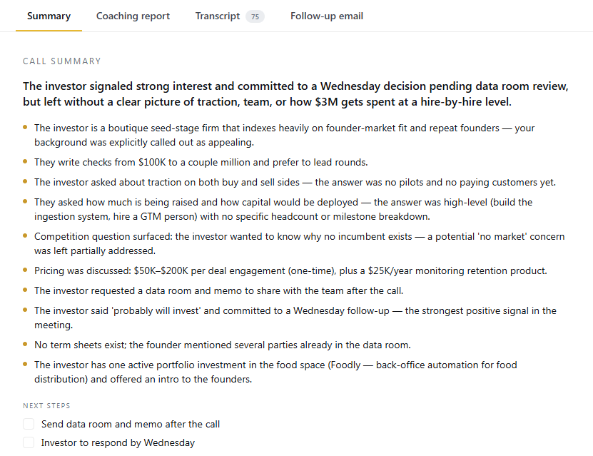 Call summary